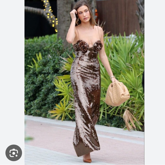 Brown Sequin Maxi dress with rosettes - Picture 4 of 17